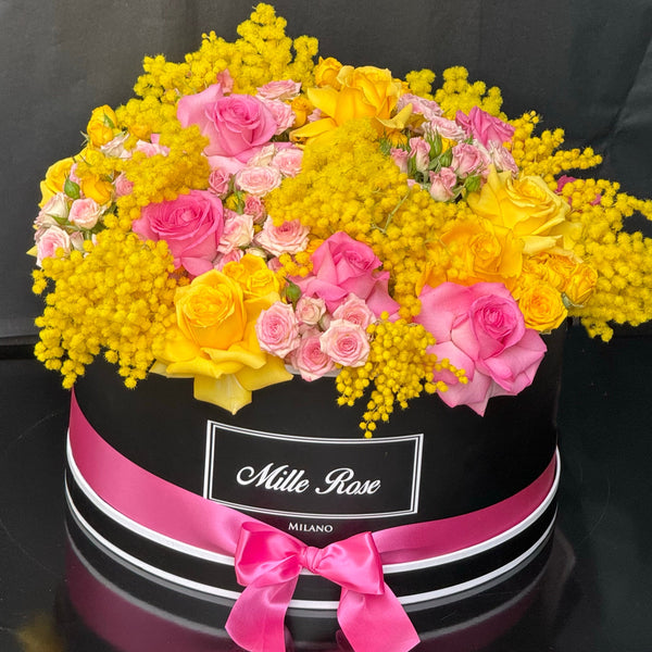 8 MARZO - ONE MILLION BOX - ROSE BIANCO GIALLO LILLA MIMOSE - SCATOLA NERA