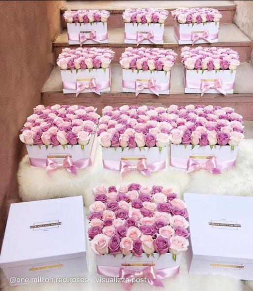Classic Collection - Square Box - Rose Rosa e Lilla - Scatola Bianca