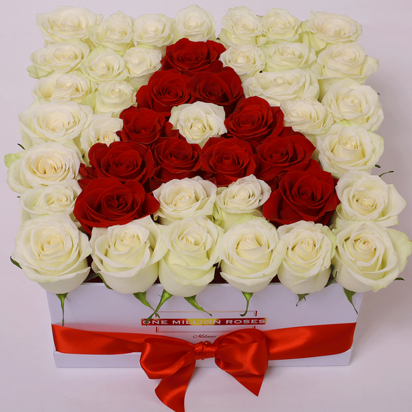Classic Collection - Square Box - Rose Bianche e Rosse - Scatola Bianca