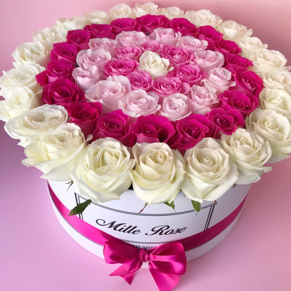 Classic Collection - One Million Box - Rose Bianche Fucsia Lilla - Scatola Bianca